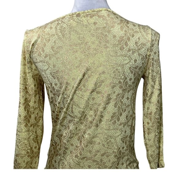 Chicos Gold Metallic Stretch Top Small Long Sleeve Shimmer Holiday Blouse - Picture 8 of 12